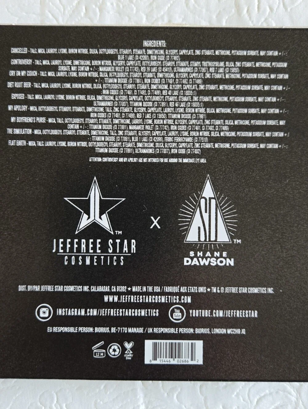 Jeffree Star x Shane Dawson Mini Controversy Eyeshadow Palette. Brand New w Box